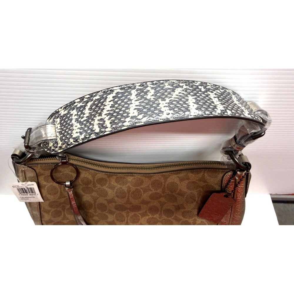 Coach Sutton Hobo Shoulder Crossbody Bag Signature Canvas Snakeskin TAN PLATINUM - Picture 5 of 14